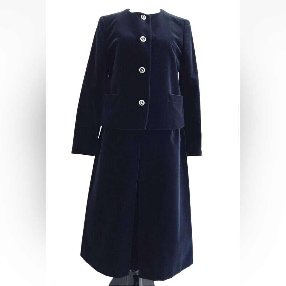 The Scotch House | Crewneck Velour Blazer Skirt Set Womens Size 4 Blue